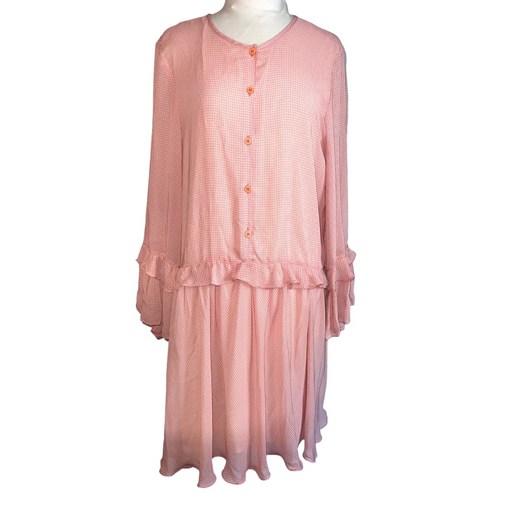 NEW Max Studio Women’s Dress XL Pink Check Button Front Fun Flirty Vibe